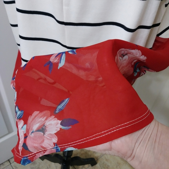 Avenue Short Sleeve Stripe & Floral Top Size 14 - Picture 6 of 7